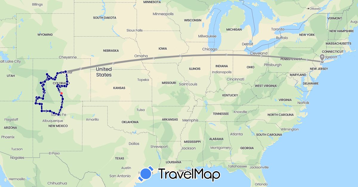 TravelMap itinerary: driving, plane, hiking in United States (North America)